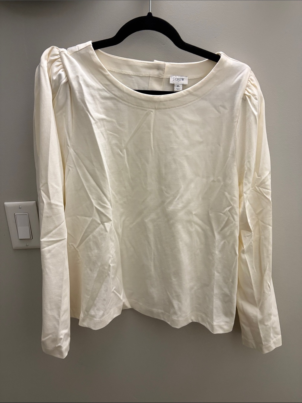 J. Crew Cream Long-Sleeve Puff-Shoulder Tee
